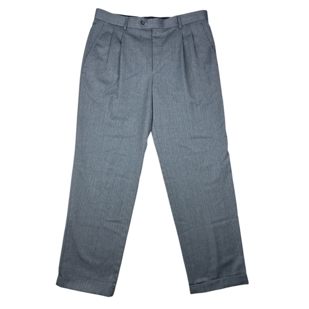 Stafford Travel Trouser Classic Fit Charcoal Gray Herringbone Pleated Cuffed 36